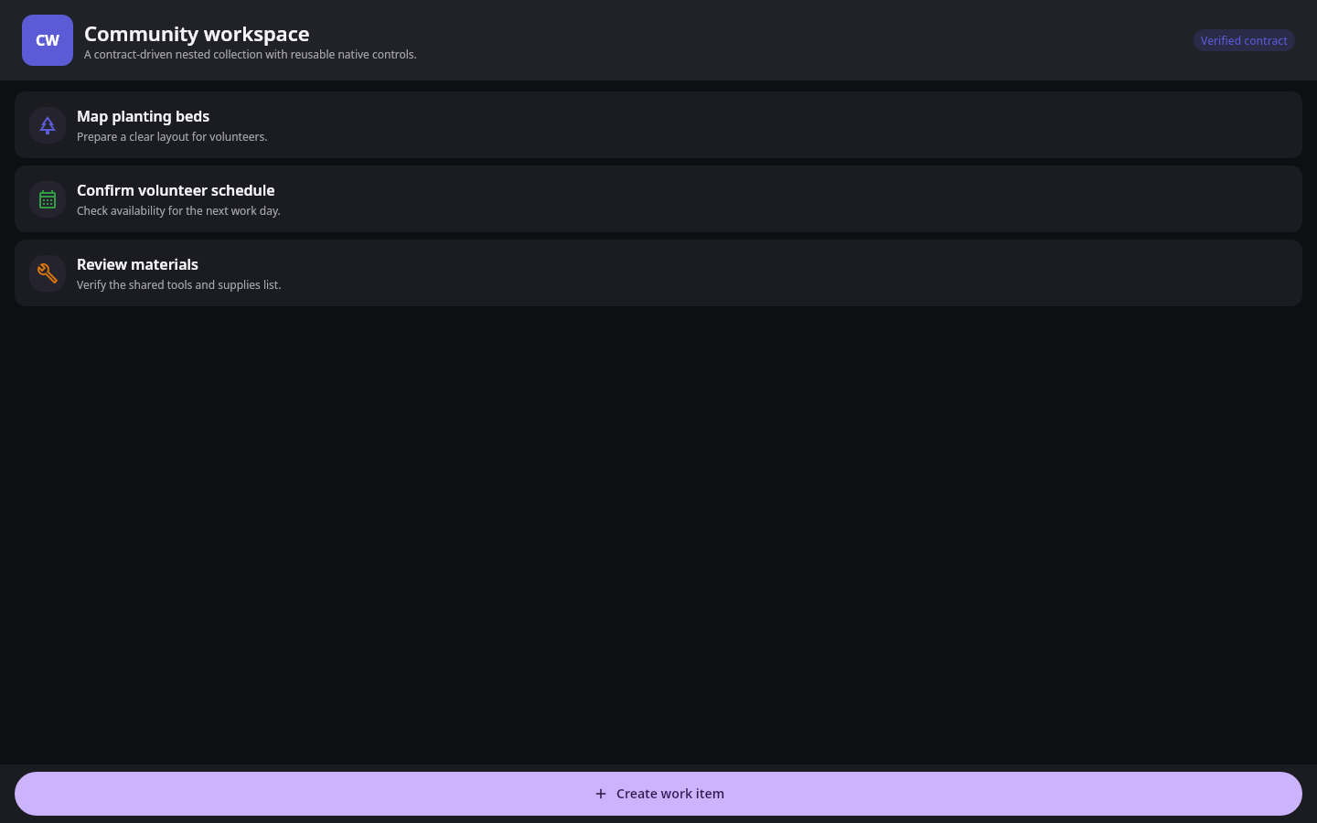Homepage Installed app workspace: Verified native data